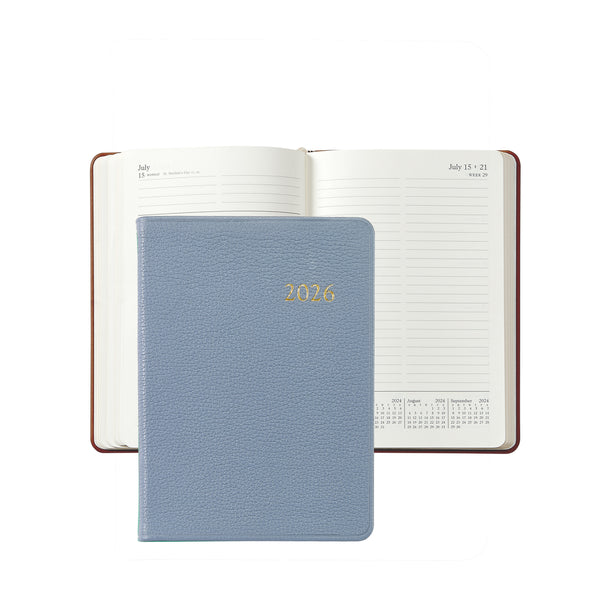 2026 Weekly Diary Slate Blue Pebble Leather