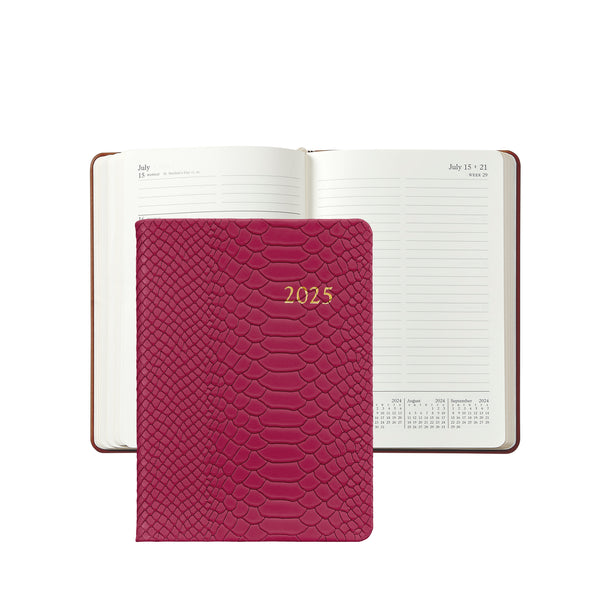 2025 Weekly Diary Peony Pink Embossed Python Leather