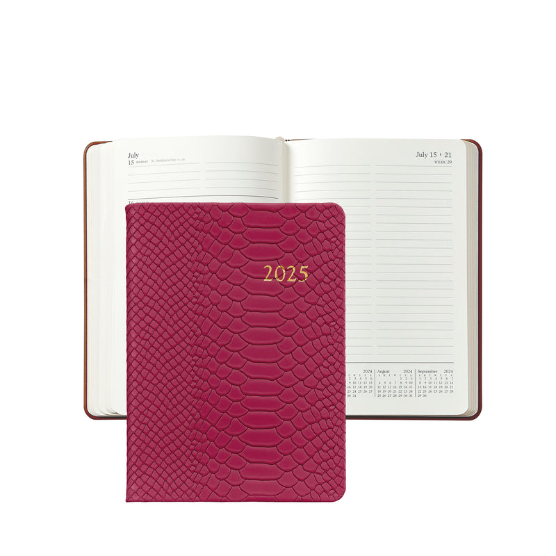 2025 Weekly Diary Peony Pink Embossed Python Leather
