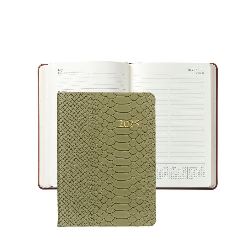 2025 Weekly Diary Sage Green Embossed Python Leather