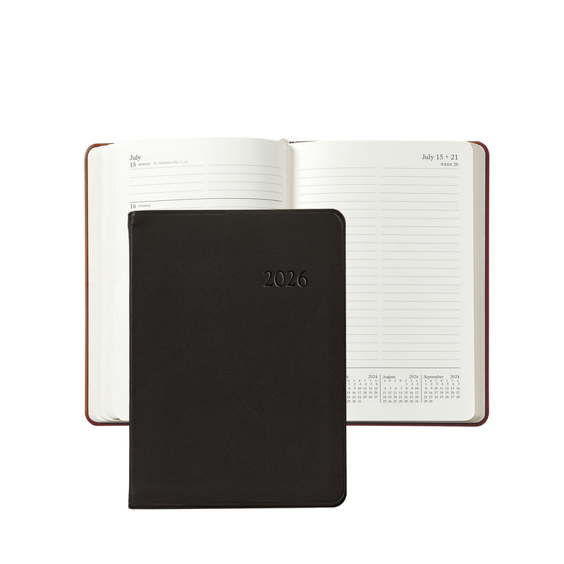 2026 Weekly Diary Black Traditional Leather