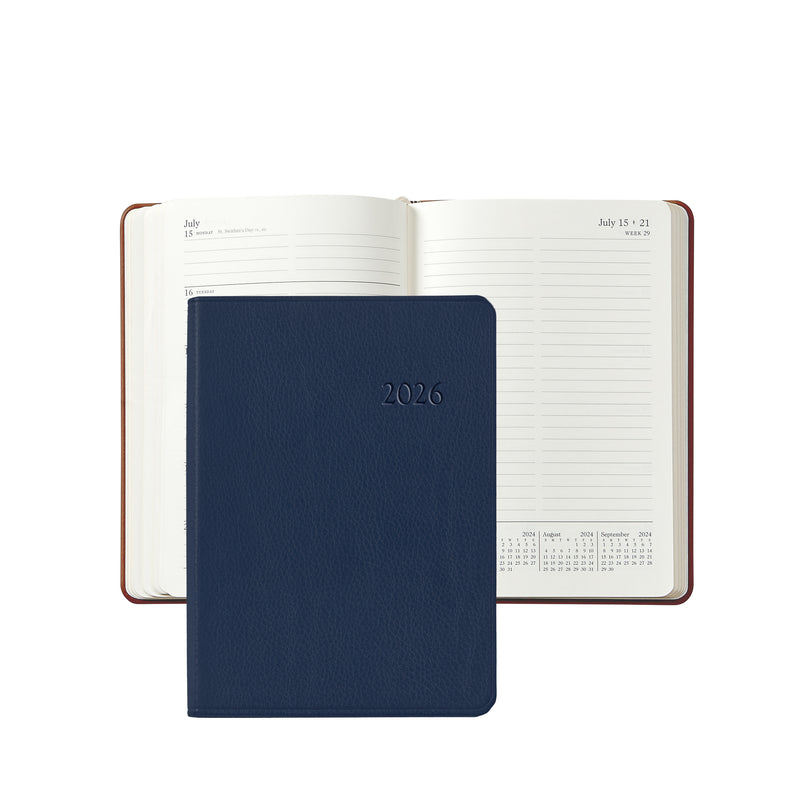 2026 Weekly Diary Navy Blue Traditional Leather