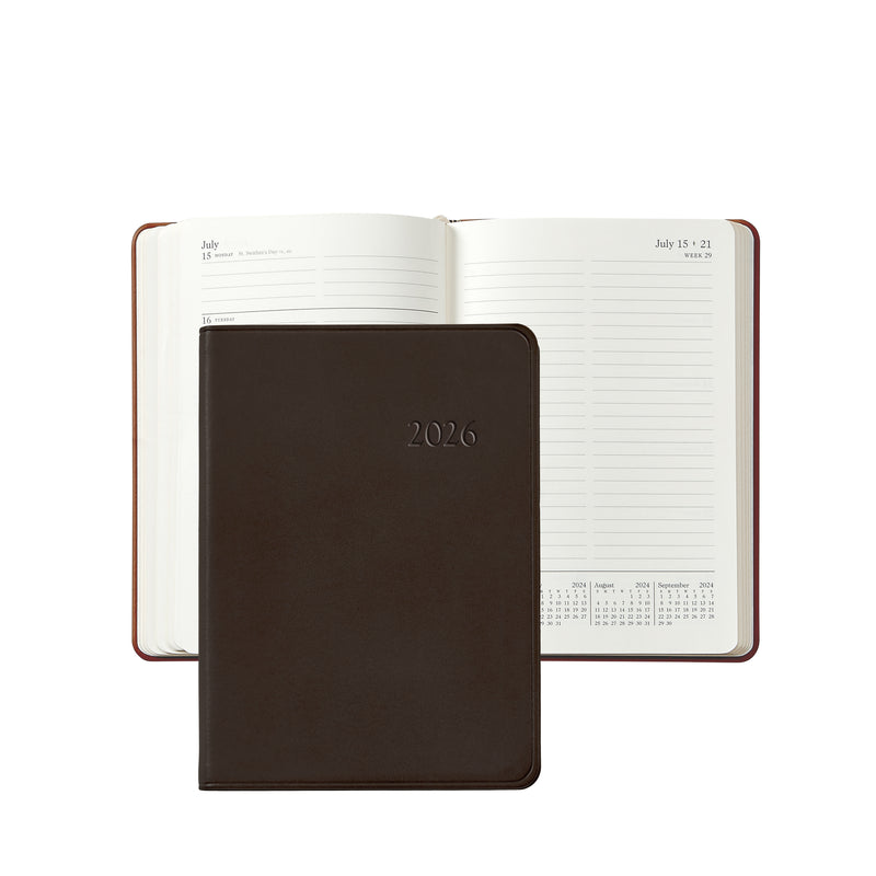2026 Weekly Diary Brown Traditional Leather