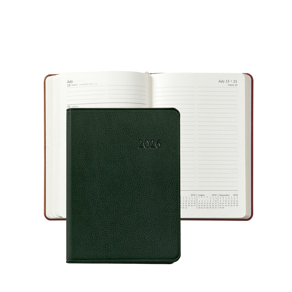 2026 Weekly Diary Green Traditional Leather
