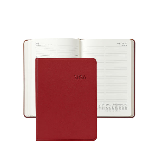 2026 Weekly Diary Red Traditional Leather