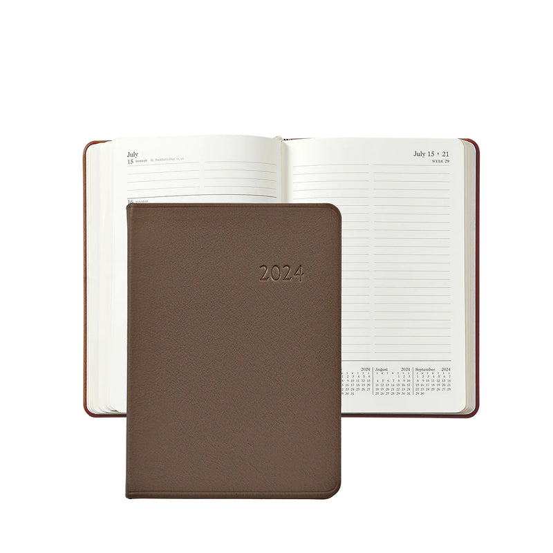 2024 Weekly Diary Taupe Traditional Leather