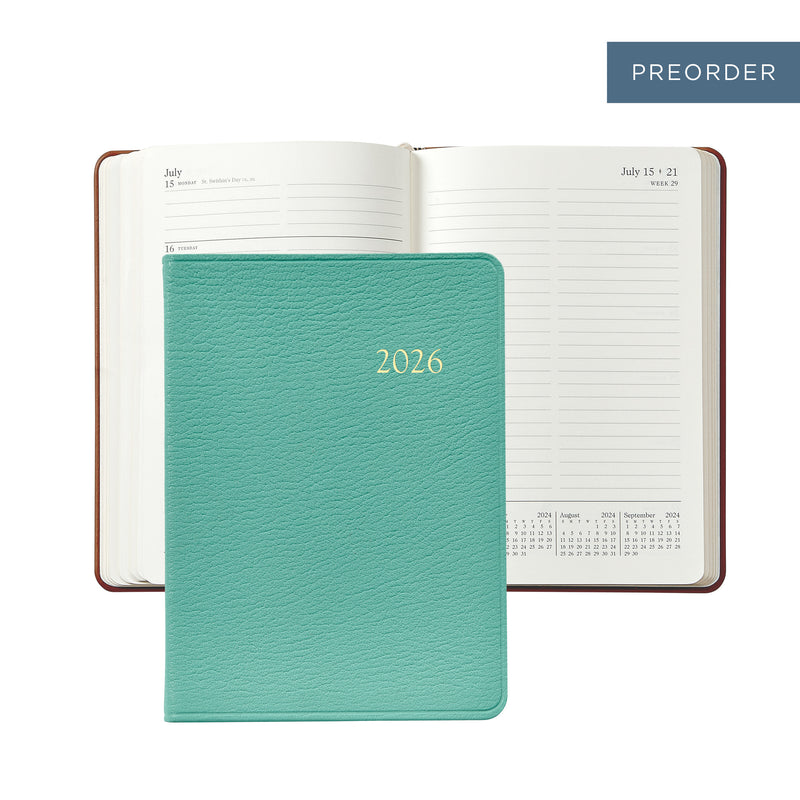 2026 Weekly Diary Robin Egg Blue Goatskin Leather