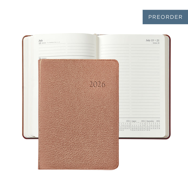 2026 Weekly Diary Rose Gold Goatskin Leather
