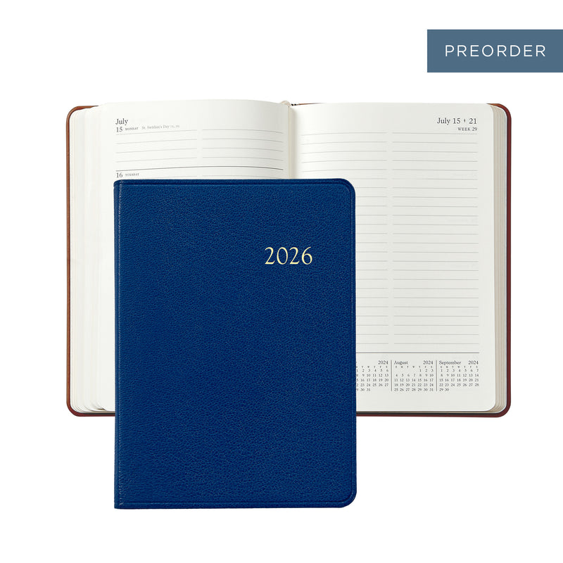 2026 Weekly Diary Royal Blue Goatskin Leather
