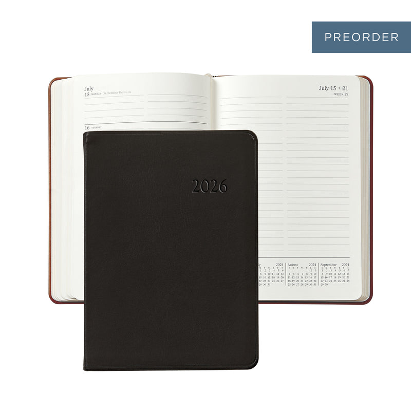 2026 Weekly Diary Black Traditional Leather