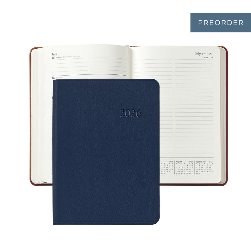 2026 Weekly Diary Navy Blue Traditional Leather