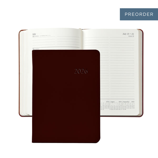2026 Weekly Diary Bordeaux Traditional Leather