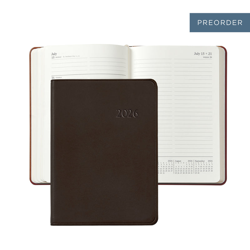 2026 Weekly Diary Brown Traditional Leather