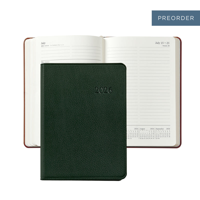 2026 Weekly Diary Green Traditional Leather