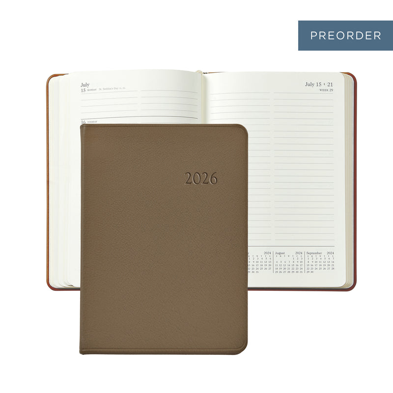 2026 Weekly Diary Taupe Traditional Leather