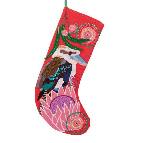 Kookaburra Australian Bird Christmas Stocking Red