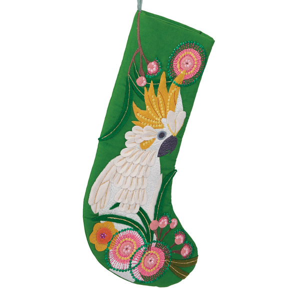 Cockatoo Australian Bird Christmas Stocking Green