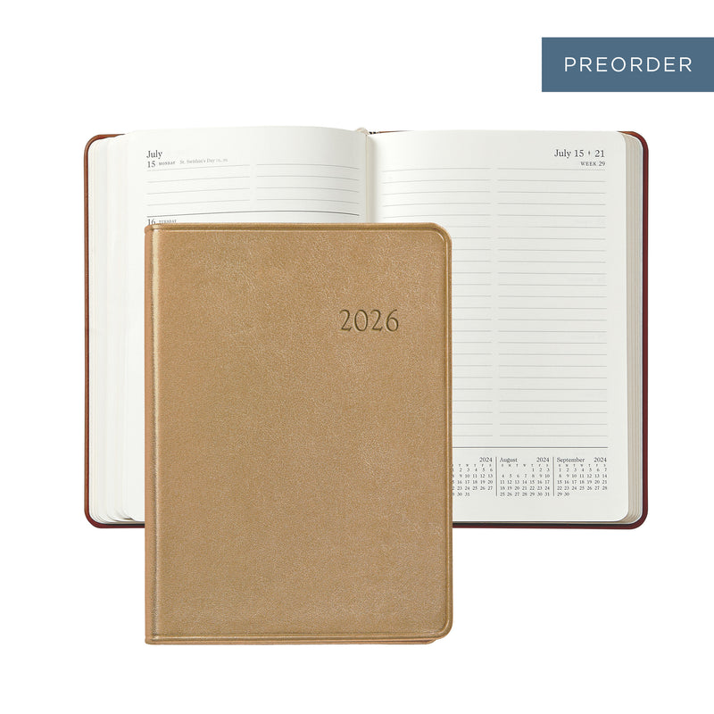 2026 Weekly Diary White Gold Goatskin Leather