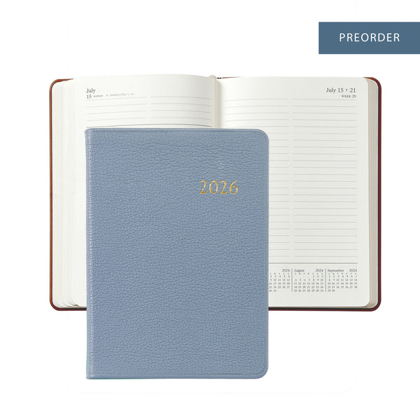 2026 Weekly Diary Slate Blue Pebble Leather