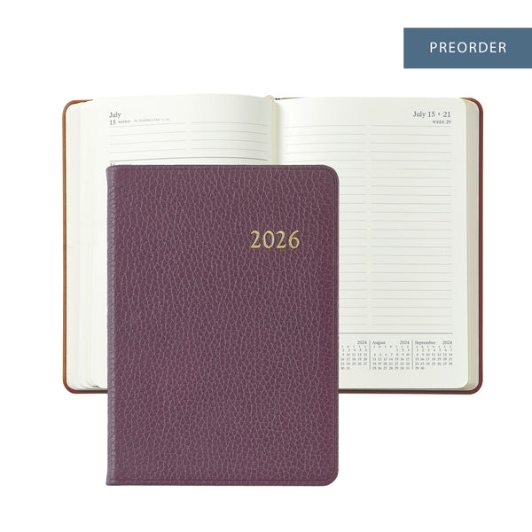 2026 Weekly Diary Wine Pebble Leather