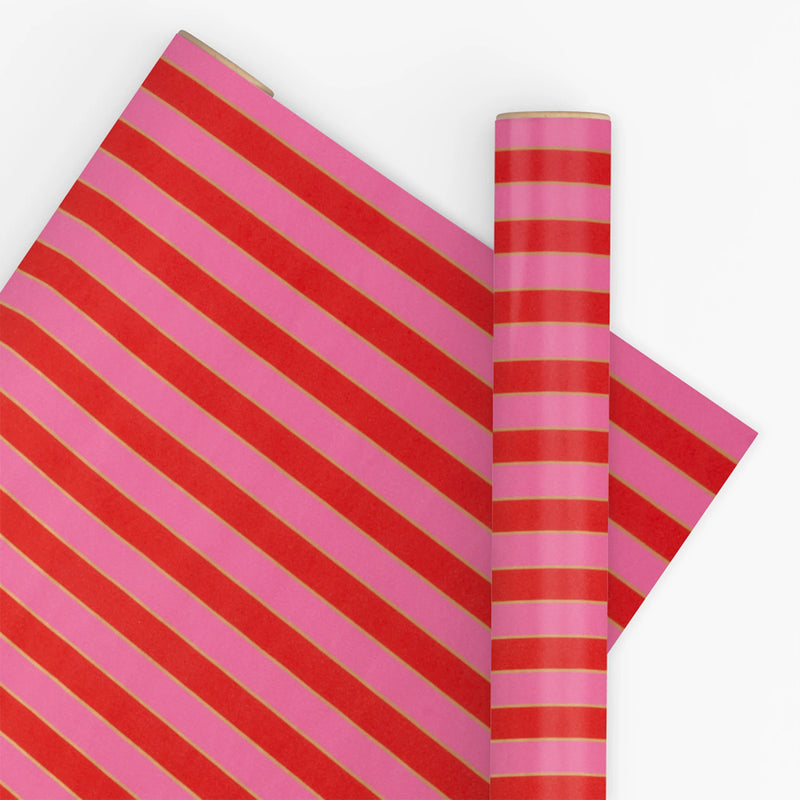 Wrapping Paper Roll - Nutcracker Stripe Pink & Red 10m