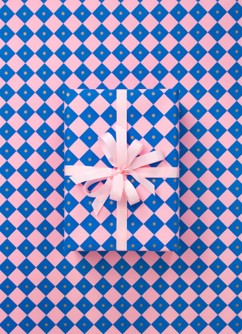 Wrapping Paper Roll - Checkerboard Pink & Blue 10m