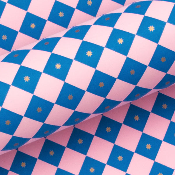 Wrapping Paper Roll - Checkerboard Pink & Blue 10m