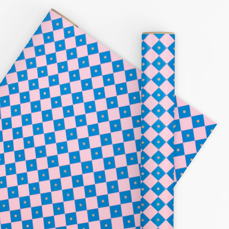 Wrapping Paper Roll - Checkerboard Pink & Blue 10m
