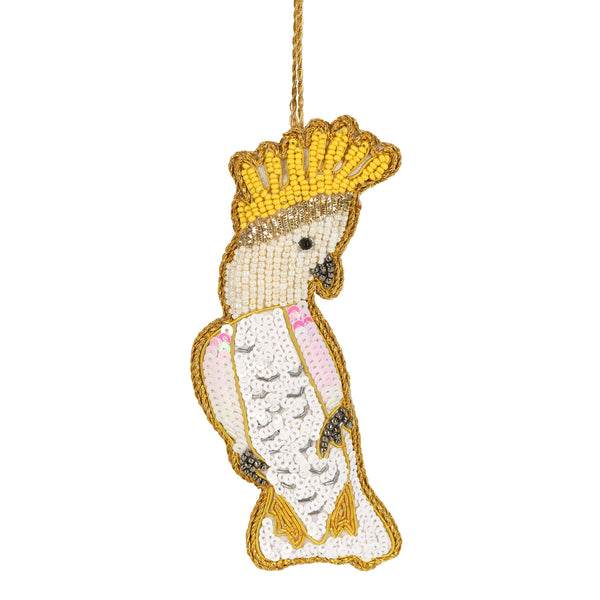 COCKATOO YELLOW CRESTED SEQUIN CHRISTMAS TREE DECORATION