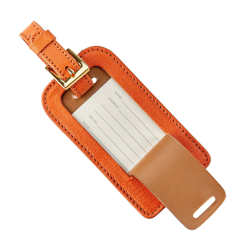 Luggage Tag Orange Goatskin Leather