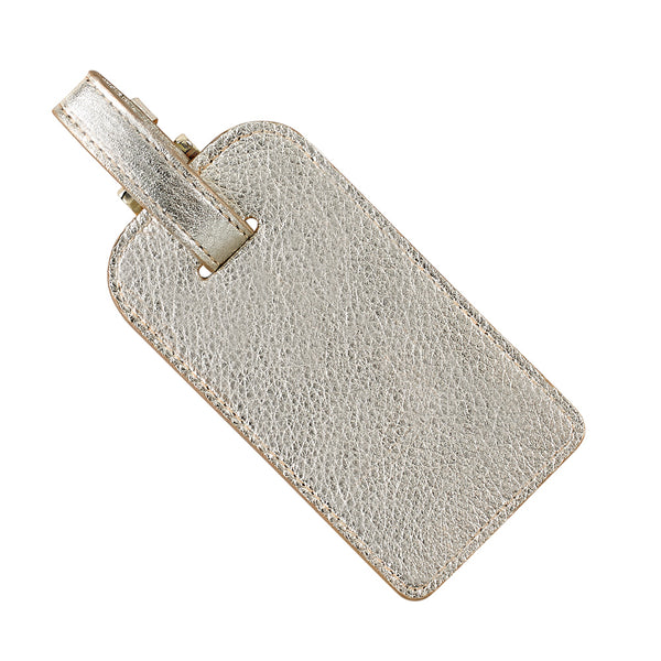 Luggage Tag White Gold Metallic Goatskin Leather