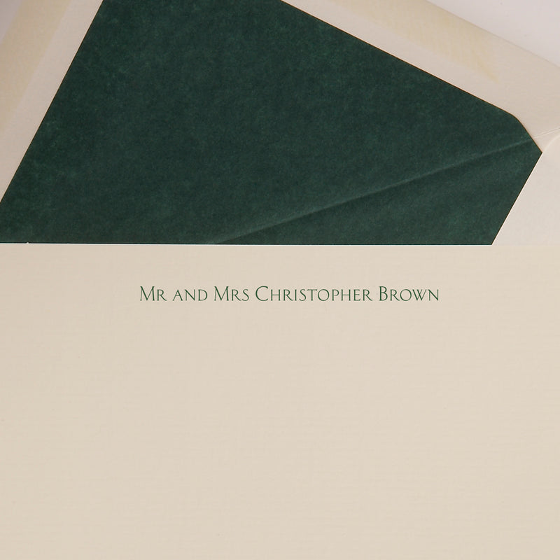 Personal Stationery Crown Mill Dark Green Silk Lined envelopes - Set of 10 cards and 10 envelopes
